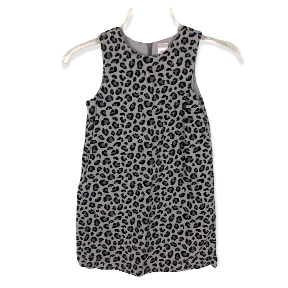 Gymboree Gray Black Animal Print Leopard Sleeveless Corduroy Dress Girls Size 6